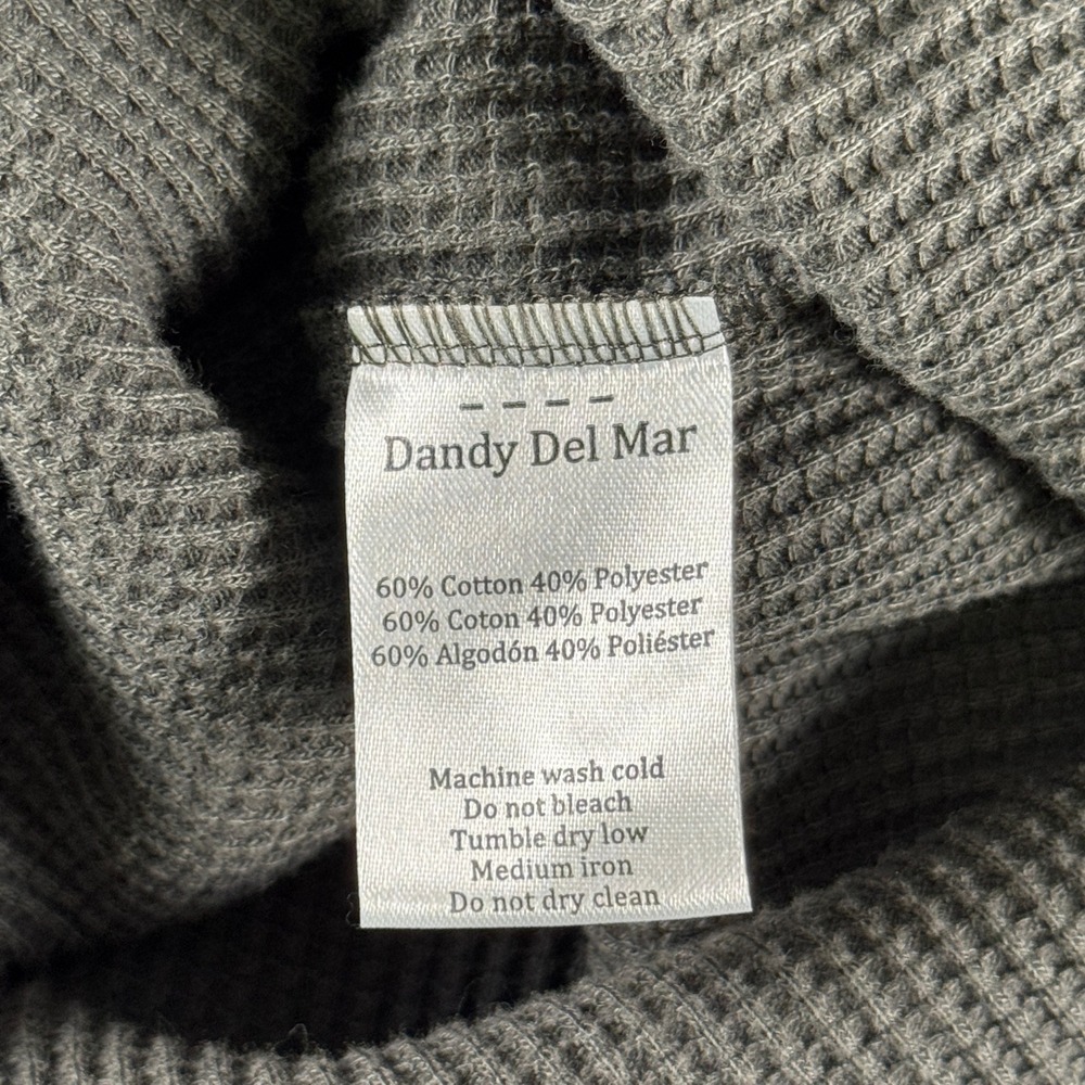 Dandy Del Mar Mens XL Charcoal Grey Waffle Knit Ringer Tee Chest Pocket Shirt - Picture 9 of 9